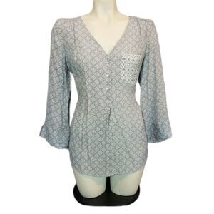 Fred David Grey & White Tunic Blouse Size Medium